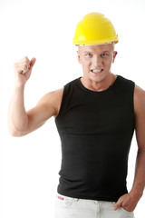 Young handsome angry builder.