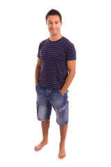 young casual man full body in a white background