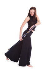Fototapeta premium Beautiful woman in an aggressive posture with a sword katana