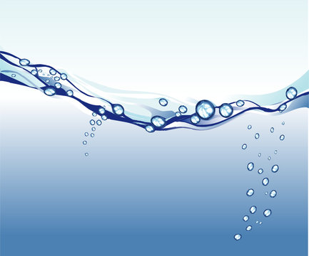 Blue clean water with bubbles. Vector illustration.