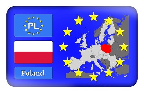 3D-Button Europ&auml;ische Union - Polen