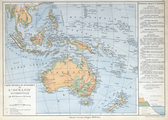 Old map of Oceanie, Australia 1883