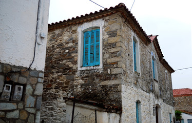 Fototapeta premium old house with blue window