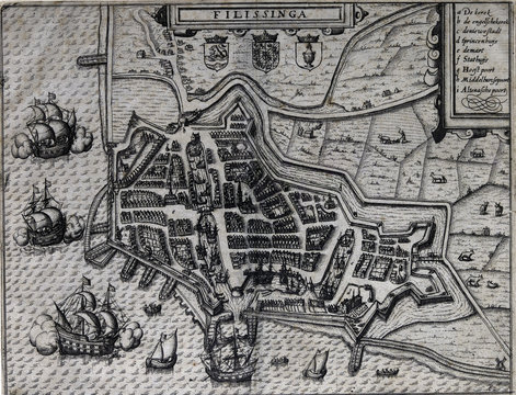 Old map of Vlissingen, The Netherlands, 17th century