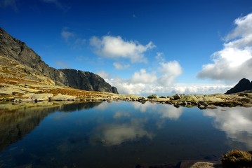 reflection of sky in mountain lake