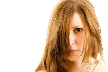 Naklejka premium young woman with hair over face