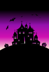 Fototapeta na wymiar Halloween night holiday, house on hill