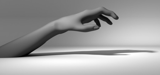 realistic black and white 3d generated hand