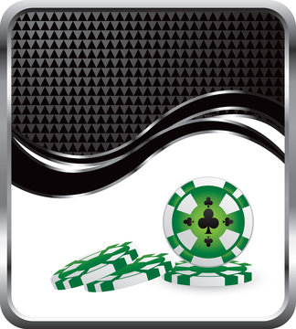 Casino chip on checkered black wave background