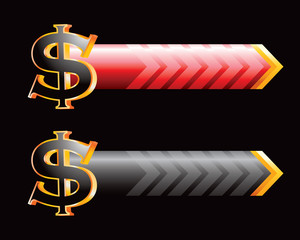 Dollar sign on red and black arrows