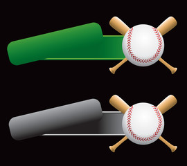 Tilted banners with baseball and crossed bats