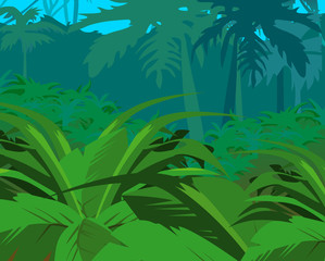 Fototapeta na wymiar Tropical bushes against jungle
