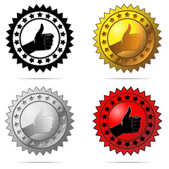 Vector labels with thumb up sign symbolizing best choice