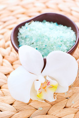 Bath salt and flowers of orchids