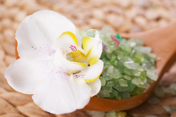 Naklejka na ściany i meble Bath salt and flowers of orchids