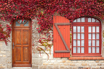 autumn red vine on house - Powered by Adobe
