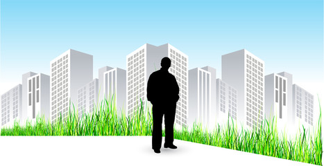 Fototapeta premium landscape with man and a city