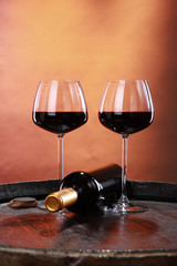 Red wine on a barrel's top