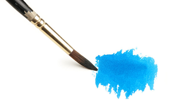 Watercolor Brush and Blue Paint