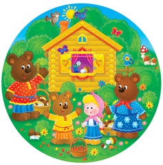 Obraz na płótnie Canvas Three bears and little girl