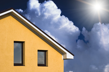 abstract beautiful house facade under blue sky