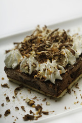 creamy chocolate biscuit cake close up