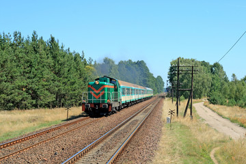 Passenger train passing through countryside