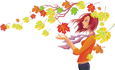 Obraz na płótnie Canvas girl with autumn leaves