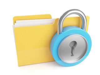 3d Render Of Folder Icon With Padlock.