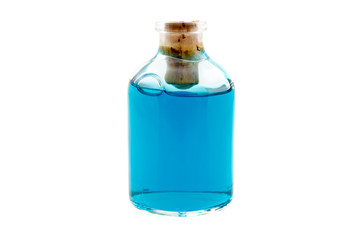 Blue liquid in the bottle