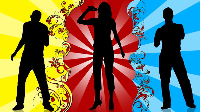 Animation of young people silhouettes singing and dancing