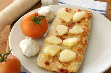 stone oven backed pizza with sweet pineapple
