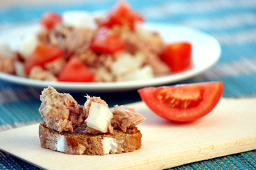 fresh and delicious tuna salad with organic tomato