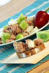 fresh and delicious tuna salad with organic green tomato