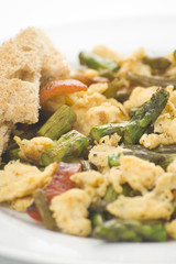 asparagus omelette red pepper and slices of bread