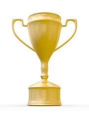 Gold cup of winner on white background. Isolated 3D  image.