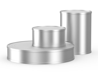 Three cans on white background. Isolated 3D image
