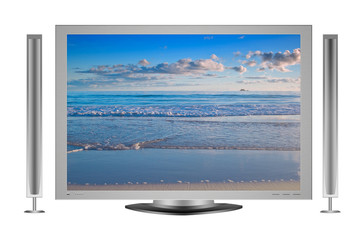 plasma lcd tv with beach nature scene