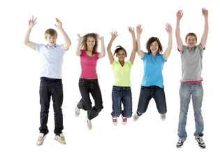 Obraz premium Group of Teenage Friends Jumping in Studio