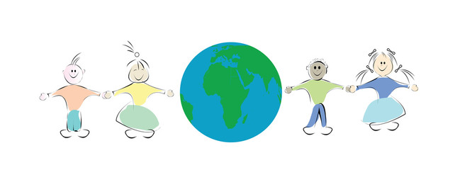 kids and globe illustration