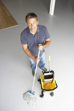 Cleaner Mopping Office Floor