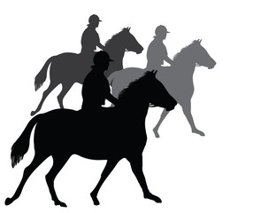 horse riders silhouettes on white