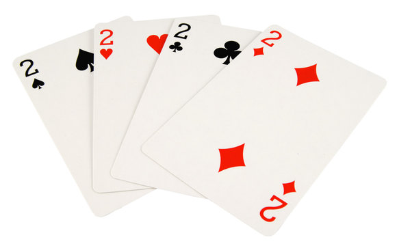 four two playing cards isolated on white background