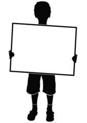 black silhouette of boy with blank card