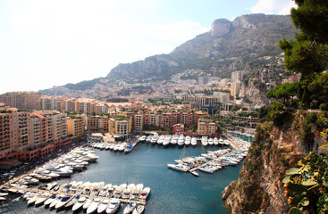Obraz premium aerial view of the high-rise apartments and marina in Monaco