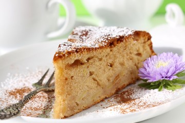 Apfelkuchen mit Zimt und Puderzucker