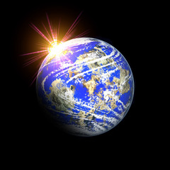 Planet with star burst