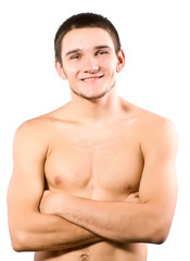 Young naked man isolated on white