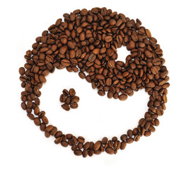 coffee beans laying as yin yang symbol