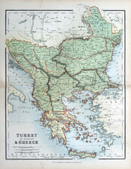 Old map of Turkey & Greece, 1870